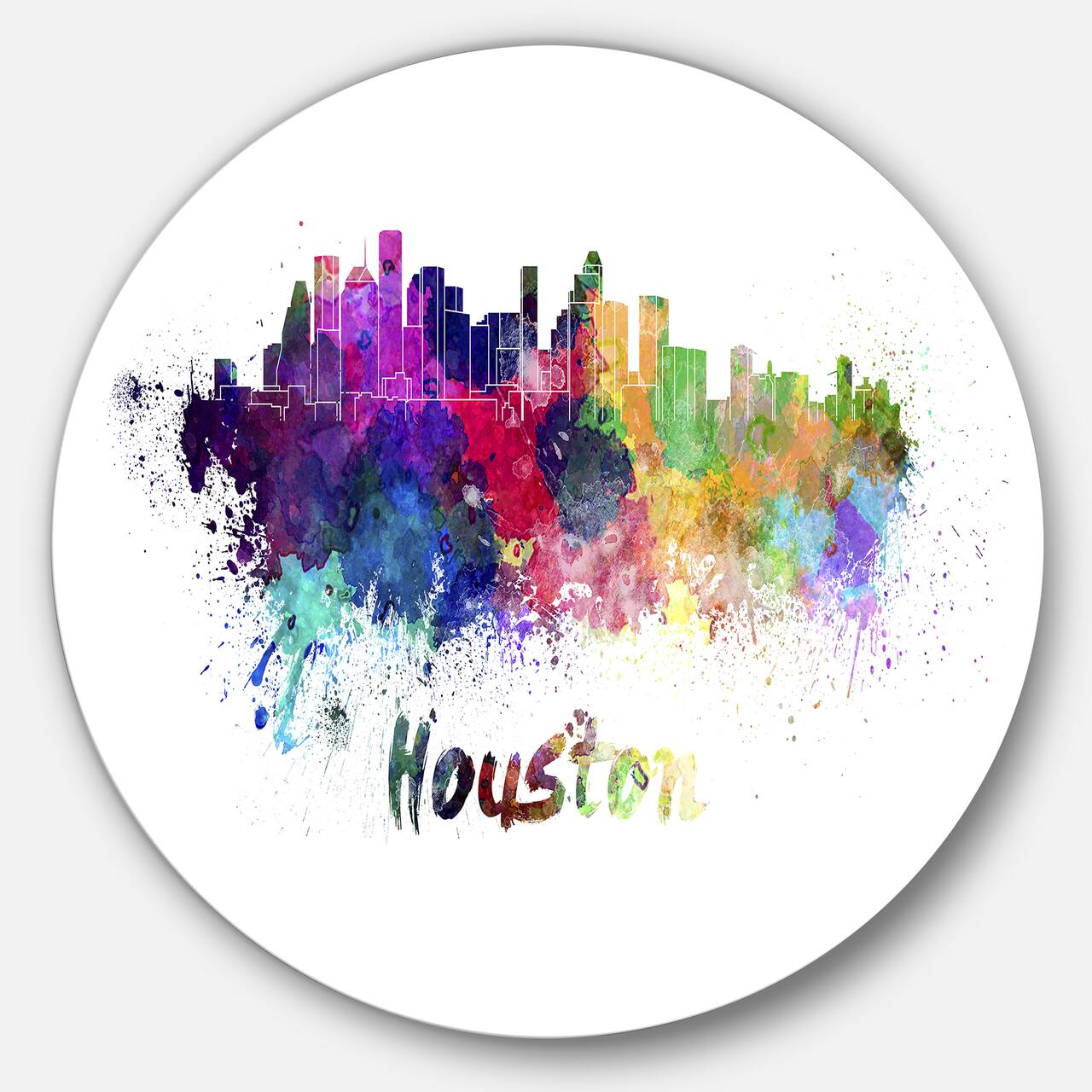 Designart - Houston Skyline' Disc Cityscape Metal Artwork Print